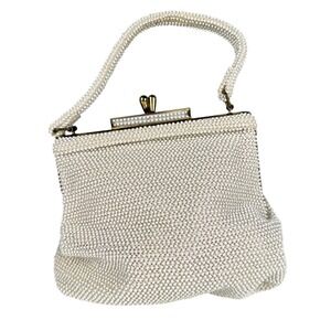 Lumured Vintage Beaded Handbag Ivory White Made in Italy Kiss Lock Evening Bag